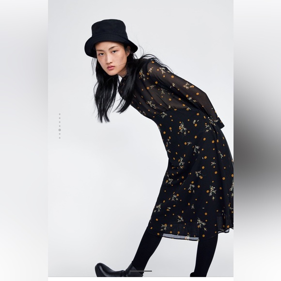 Zara Floral & Polka Dot Printed A-line Dress - Picture 5 of 7